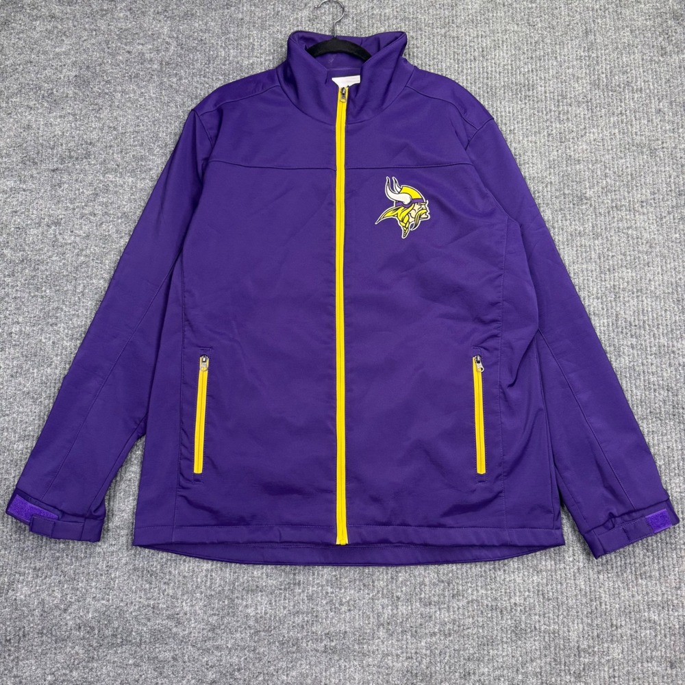 NFL Minnesota Vikings Mens XL Softshell Full Zip Jacket Purple Yellow Logo